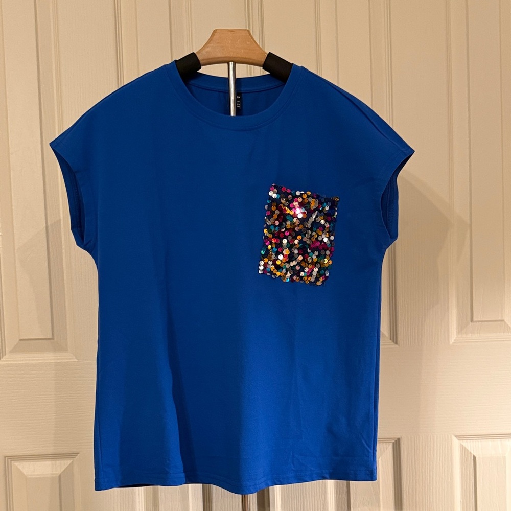 SHEIN Blue Shirt with Sequin Pocket